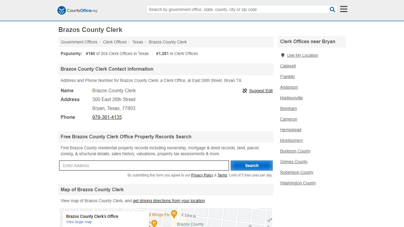 Brazos County Clerk - Bryan, TX (Address and Phone)